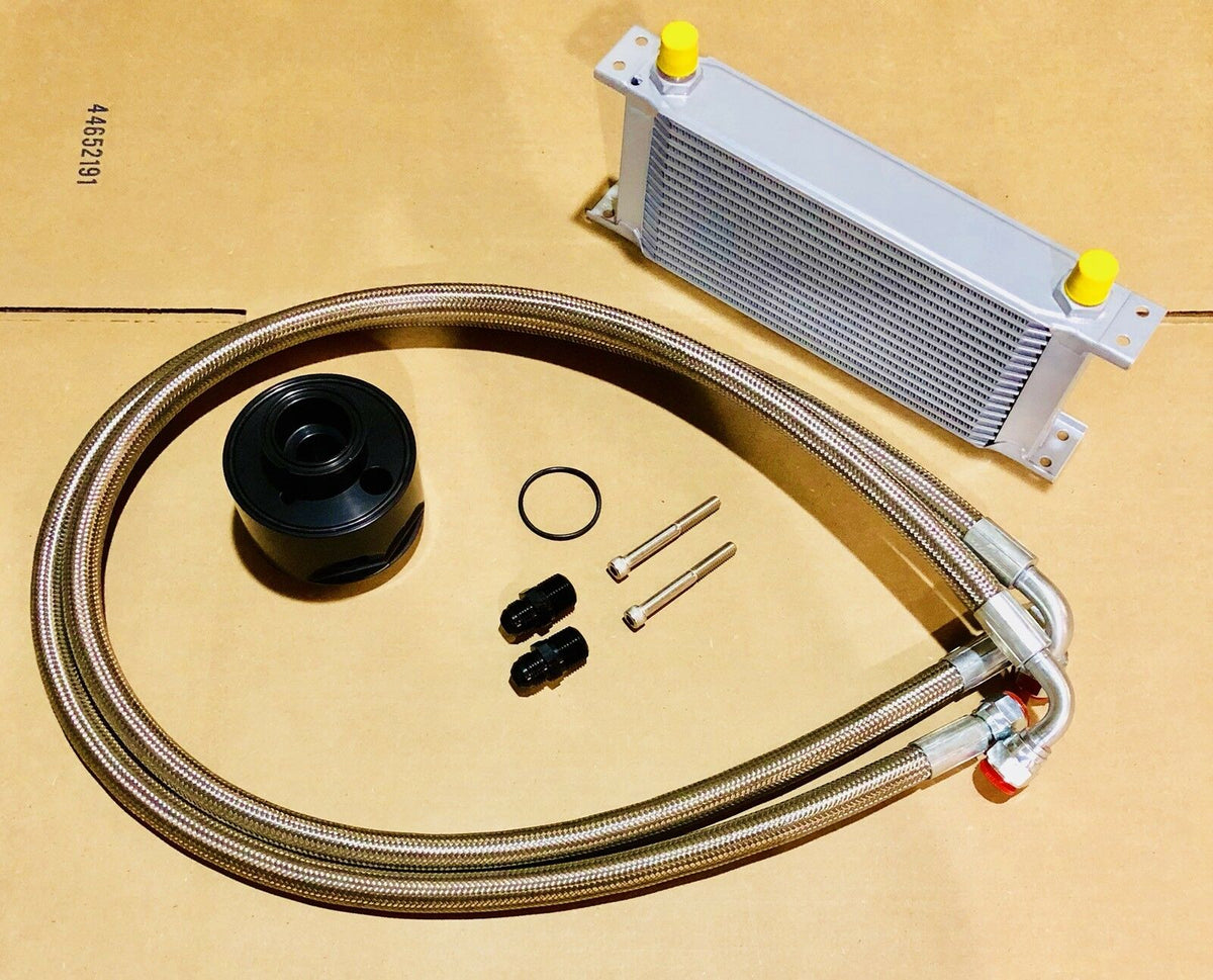 Oil Cooler Kit SBC BBC Chevy GM Stainless Hose Billet Plate Camaro Spi