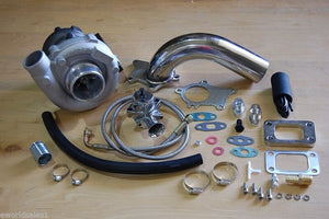 T3/T4 Hybrid Turbocharger Kit T3 T4 Turbo -3an Braided, Downpipe, BOV, Stage 1