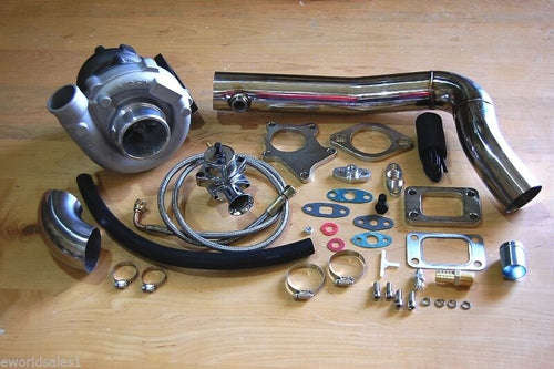 T3/T4 Hybrid Turbocharger Kit T3 T4 Turbo -4an Line Kit, Downpipe SS Kit, BOV