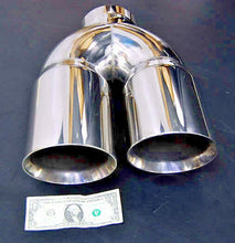 Load image into Gallery viewer, 4&quot; DUAL 6&quot; DIESEL EXHAUST TIP 4.00&quot; STAINLESS STEEL POLISHED CHROME MITER STACk